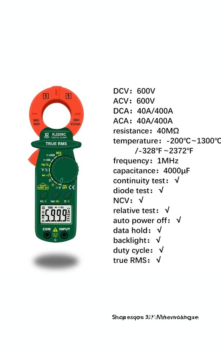kashemano Digital clamp meter AC/DC, 600V, 400A, Green,Digital Display 5999 - Image 2