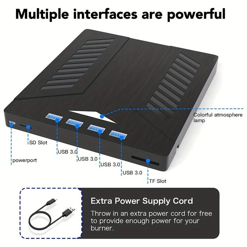 قرص أسود 7 في 1 محرك أقراص CD DVD خارجي متعدد الوظائف USB 3.0 نوع C للابتوب - Image 2