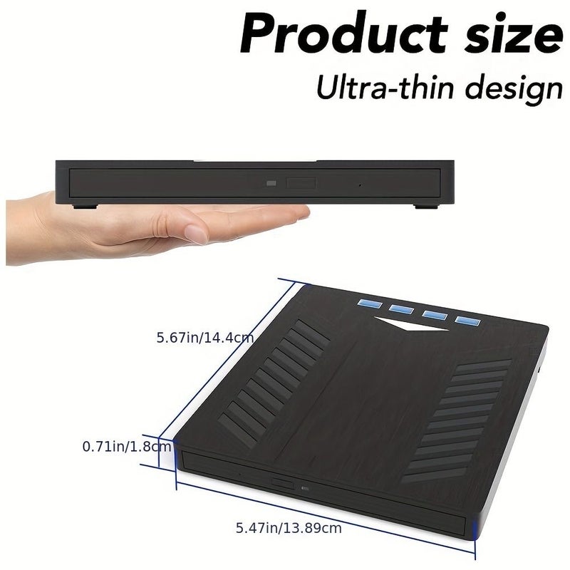 قرص أسود 7 في 1 محرك أقراص CD DVD خارجي متعدد الوظائف USB 3.0 نوع C للابتوب - Image 1