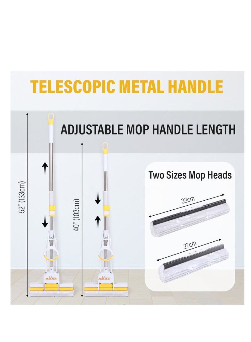 Zalcoon Magic PVA Quadruple Rollers Telescopic Sponge Mop 27cm, with 2 Super Absorbent PVA Sponge Refills, 2 Mop Slippers & 1 Mop Holder, Household Cleaning Tool for Kitchen, Tiles, Multi-Surface Hard Floor - Image 2