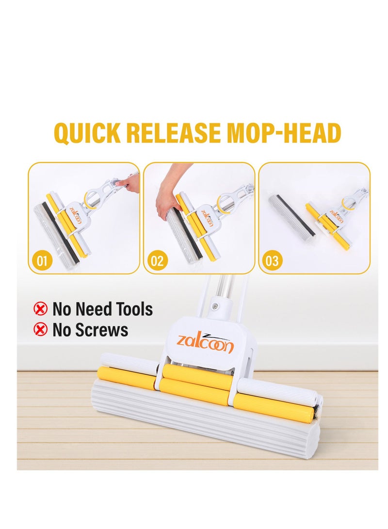 Zalcoon Magic PVA Quadruple Rollers Telescopic Sponge Mop 27cm, with 2 Super Absorbent PVA Sponge Refills, 2 Mop Slippers & 1 Mop Holder, Household Cleaning Tool for Kitchen, Tiles, Multi-Surface Hard Floor - Image 3