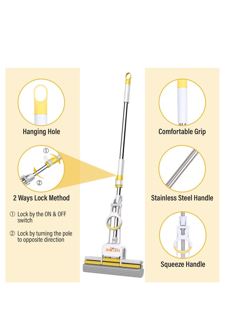Zalcoon Magic PVA Quadruple Rollers Telescopic Sponge Mop 27cm, with 2 Super Absorbent PVA Sponge Refills, 2 Mop Slippers & 1 Mop Holder, Household Cleaning Tool for Kitchen, Tiles, Multi-Surface Hard Floor - Image 5