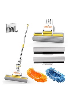 Zalcoon Magic PVA Quadruple Rollers Telescopic Sponge Mop 27cm, with 2 Super Absorbent PVA Sponge Refills, 2 Mop Slippers & 1 Mop Holder, Household Cleaning Tool for Kitchen, Tiles, Multi-Surface Hard Floor  - Image 1