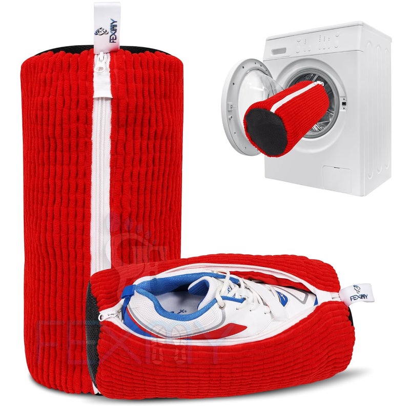FEXMY Shoe Washing Bag – Invisible Zipper, Side Opening Laundry for Washer & Dryer – Reusable Sneaker Cleaning – Fits All Shoe Sizes (Red) - Image 1
