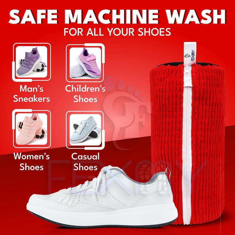 FEXMY Shoe Washing Bag – Invisible Zipper, Side Opening Laundry for Washer & Dryer – Reusable Sneaker Cleaning – Fits All Shoe Sizes (Red) - Image 3