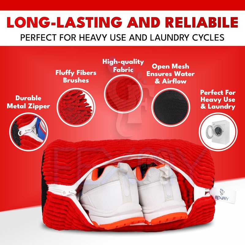 FEXMY Shoe Washing Bag – Invisible Zipper, Side Opening Laundry for Washer & Dryer – Reusable Sneaker Cleaning – Fits All Shoe Sizes (Red) - Image 2
