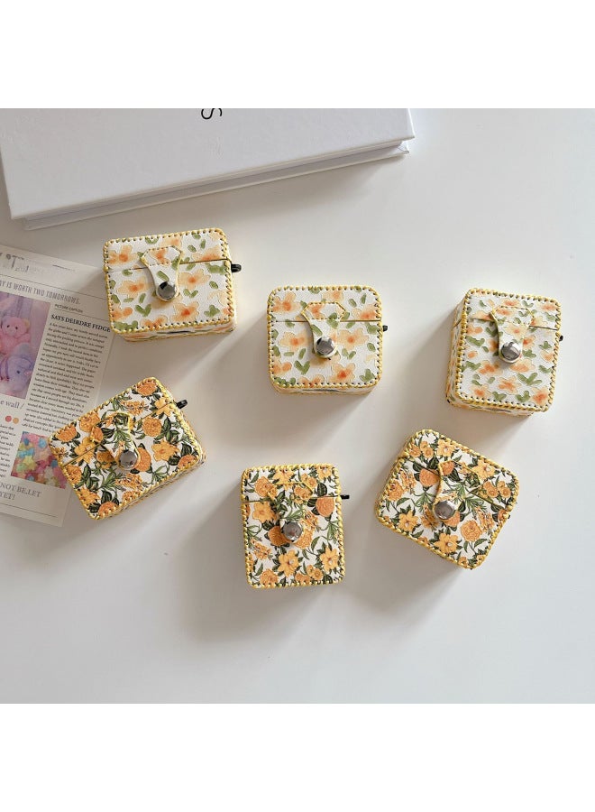 Loquat Airpods Pro2 Earphone Case Simple Floral Pattern Leather 123rd Generation Integrated Creative Shell-Color:One-piece Leather Case-yellow Big Flower-Model:Airpods Pro (protective Sleeve) - Image 4