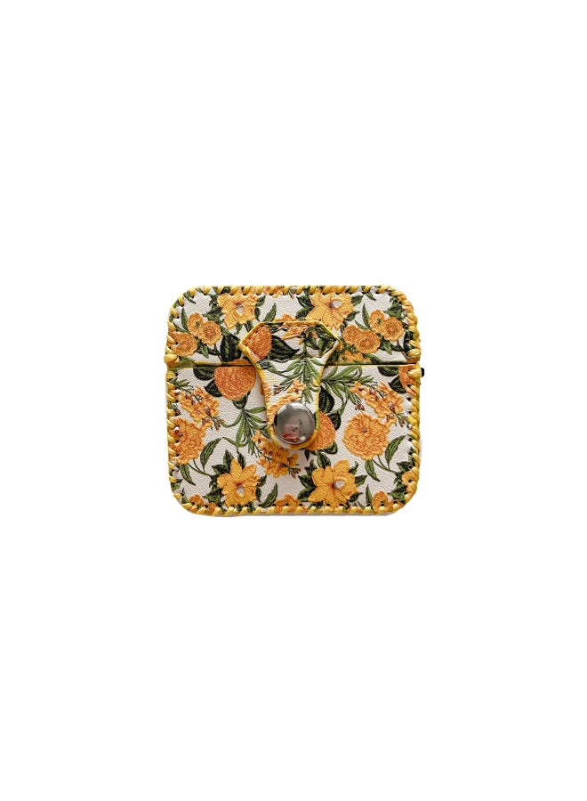 Loquat Airpods Pro2 Earphone Case Simple Floral Pattern Leather 123rd Generation Integrated Creative Shell-Color:One-piece Leather Case-yellow Big Flower-Model:Airpods Pro (protective Sleeve) - Image 1
