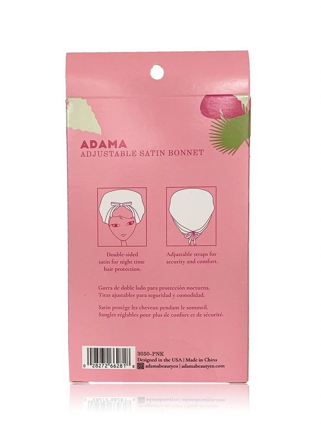 Adama Adjustable Satin Sleep Bonnet, Double Sided Satin for Nighttime Hair Protection, Adjustable Straps for Security and Comfort, Machine Washable, Pink Floral Design, One Size Fits Most - Image 2