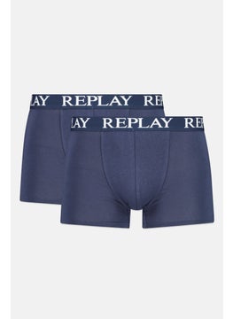 Replay Men 2 Pack Brand Logo Trunks, Navy  - Image 1