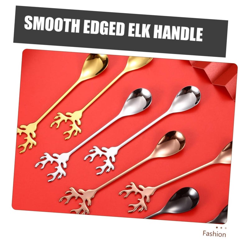 304 Stainless Steel Rose Gold Coffee Spoons Set With Elk Design For Tea And Dessert - Image 4
