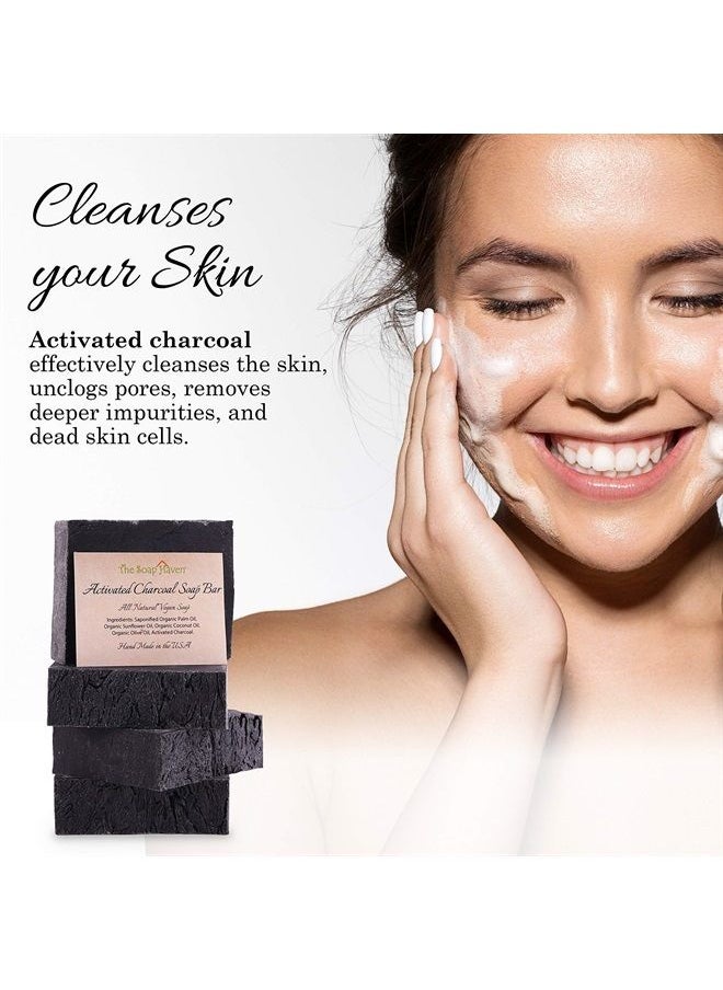 The Soap Haven - Activated Charcoal Soap Bars for Acne, Blemishes, Blackheads, Psoriasis, Sensitive Skin - Handmade in USA with Organic, Non-GMO, Unscented Ingredients (4 Bar Pack, 4.5 ounces each). - Image 1