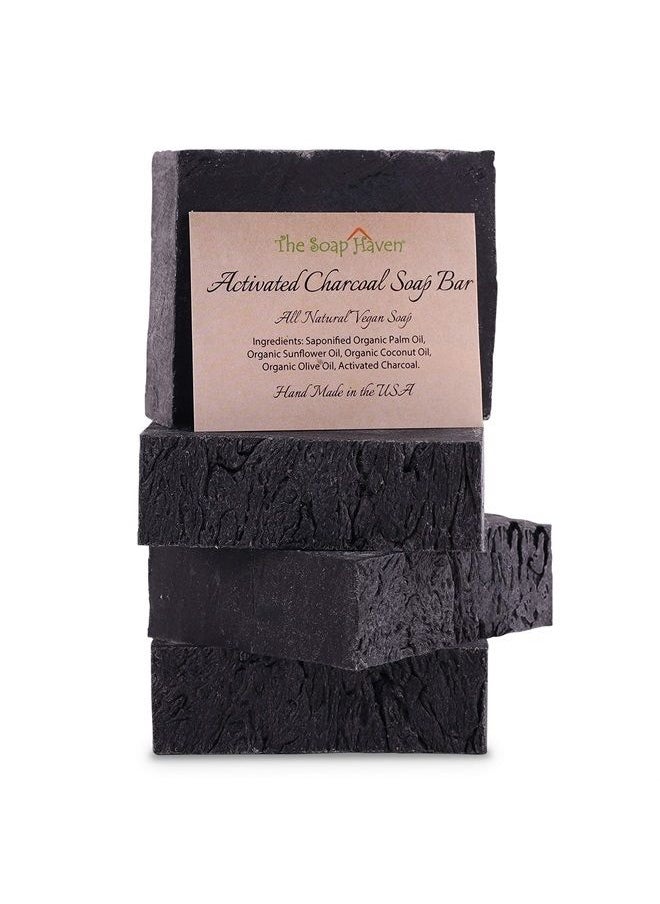 The Soap Haven - Activated Charcoal Soap Bars for Acne, Blemishes, Blackheads, Psoriasis, Sensitive Skin - Handmade in USA with Organic, Non-GMO, Unscented Ingredients (4 Bar Pack, 4.5 ounces each). - Image 1