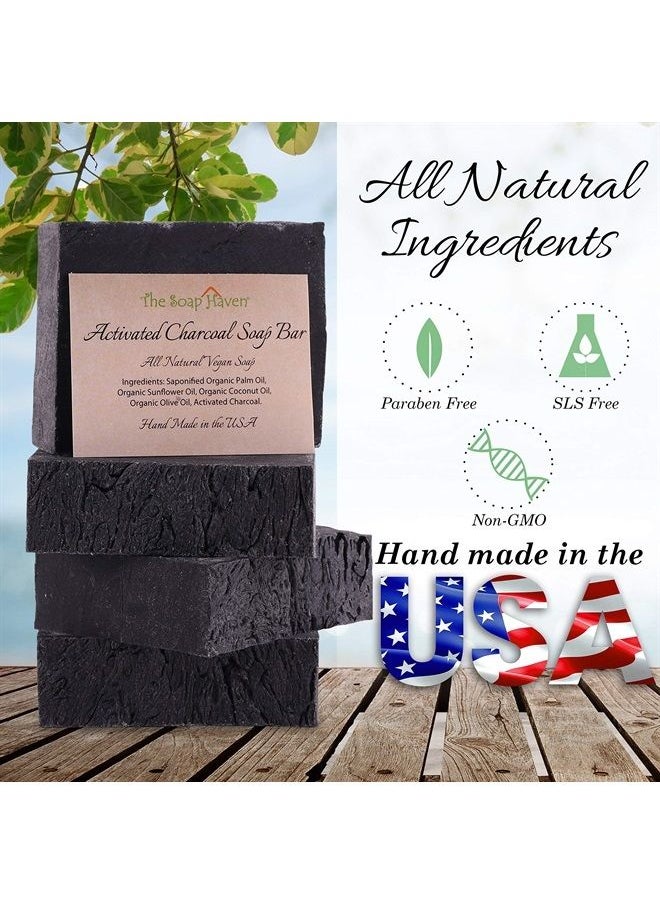 The Soap Haven - Activated Charcoal Soap Bars for Acne, Blemishes, Blackheads, Psoriasis, Sensitive Skin - Handmade in USA with Organic, Non-GMO, Unscented Ingredients (4 Bar Pack, 4.5 ounces each). - Image 1