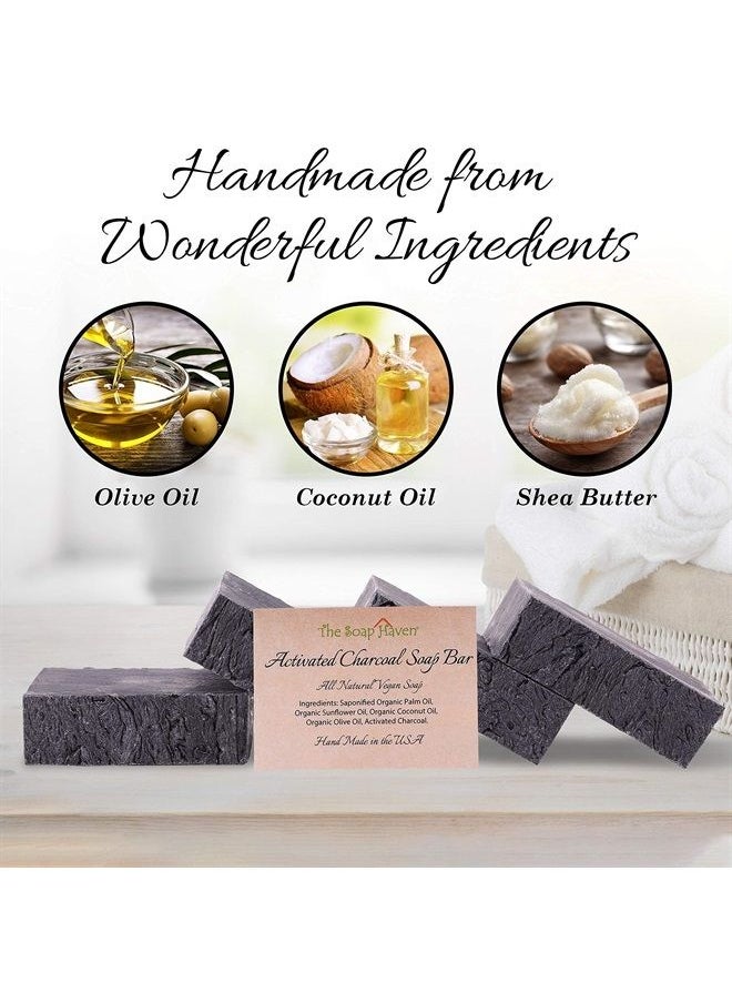 The Soap Haven - Activated Charcoal Soap Bars for Acne, Blemishes, Blackheads, Psoriasis, Sensitive Skin - Handmade in USA with Organic, Non-GMO, Unscented Ingredients (4 Bar Pack, 4.5 ounces each). - Image 1