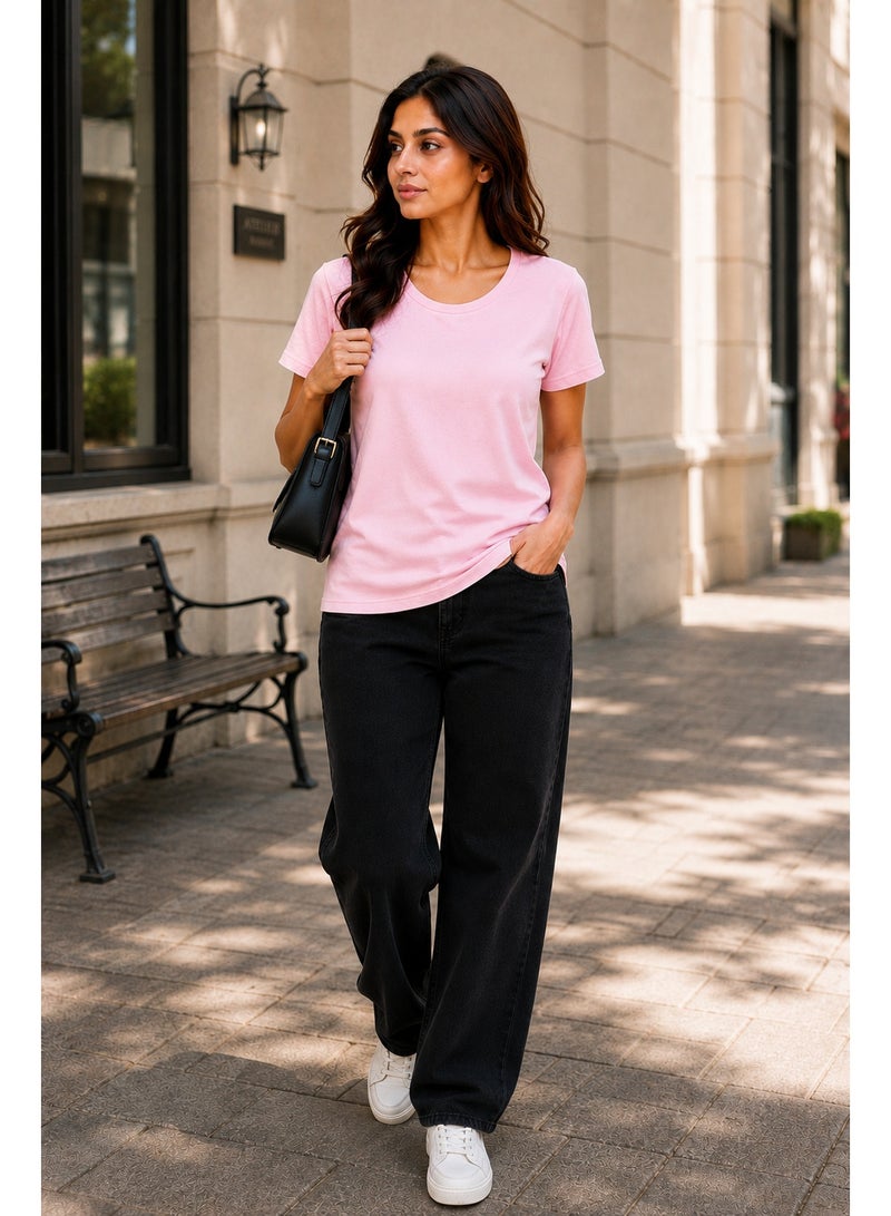 RSO Outfits Regular Fit Solid Cotton Half Sleeves Round Neck Women's T-Shirt Light Pink - Image 1