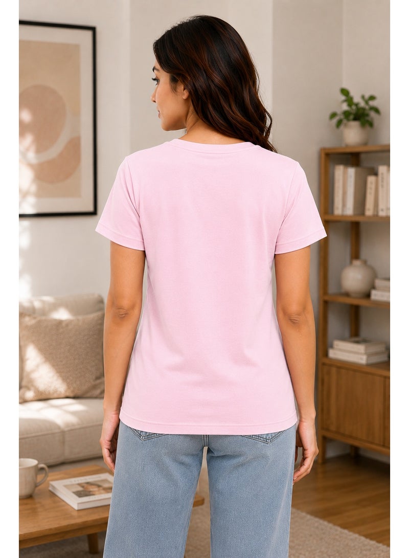 RSO Outfits Regular Fit Solid Cotton Half Sleeves Round Neck Women's T-Shirt Light Pink - Image 3