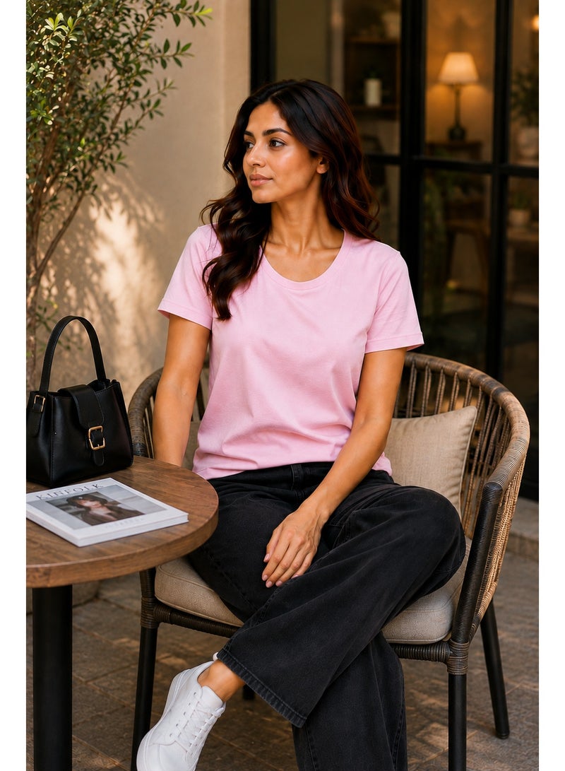 RSO Outfits Regular Fit Solid Cotton Half Sleeves Round Neck Women's T-Shirt Light Pink - Image 4