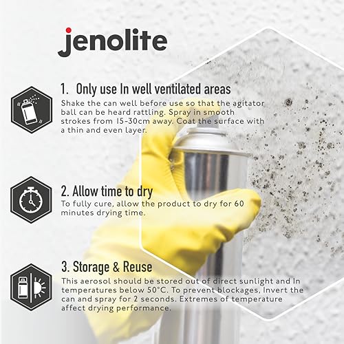 JENOLITE جينو لايت طلاء مانع للبقع بخاخ | طلاء ختم رطب | أبيض | يغطي ويمنع البقع على الفور | 400 مل (13.5 أونصة سائلة) - Image 3