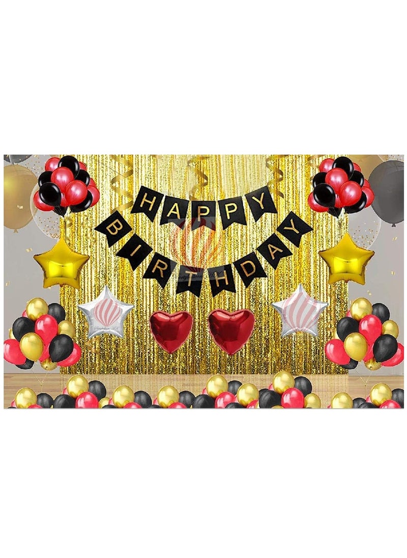 ALLKING - HK Balloons Happy Birthday Decoration for Husband Kit Combo Set - 72pcs Birthday Bunting Golden Foil Curtain Star Balloons with Balloon Pump - Image 1
