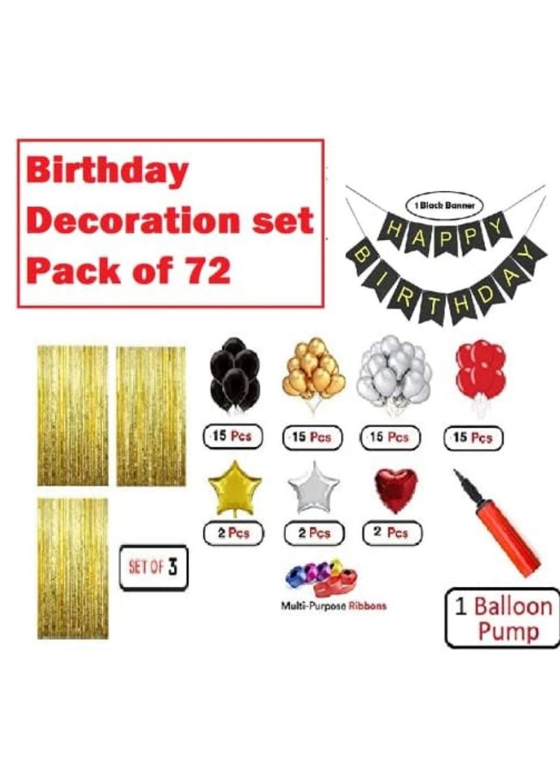 ALLKING - HK Balloons Happy Birthday Decoration for Husband Kit Combo Set - 72pcs Birthday Bunting Golden Foil Curtain Star Balloons with Balloon Pump - Image 1