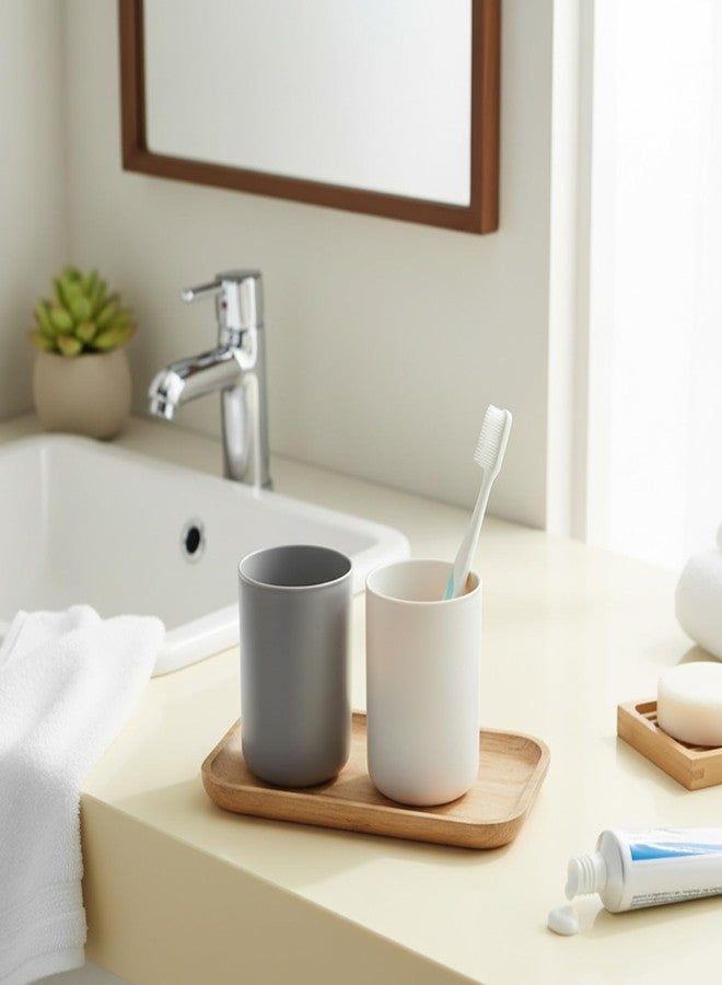 Xosjska 2 Pieces Toothbrush Cup Plastic Bathroom Tumbler Cup Unbreakable Toothbrush Holder Non-Slip Bathroom Mouthwash Cups Reusable Organizer Tumbler Cups for Counter Organizer, 300ml(White & Grey) - Image 2