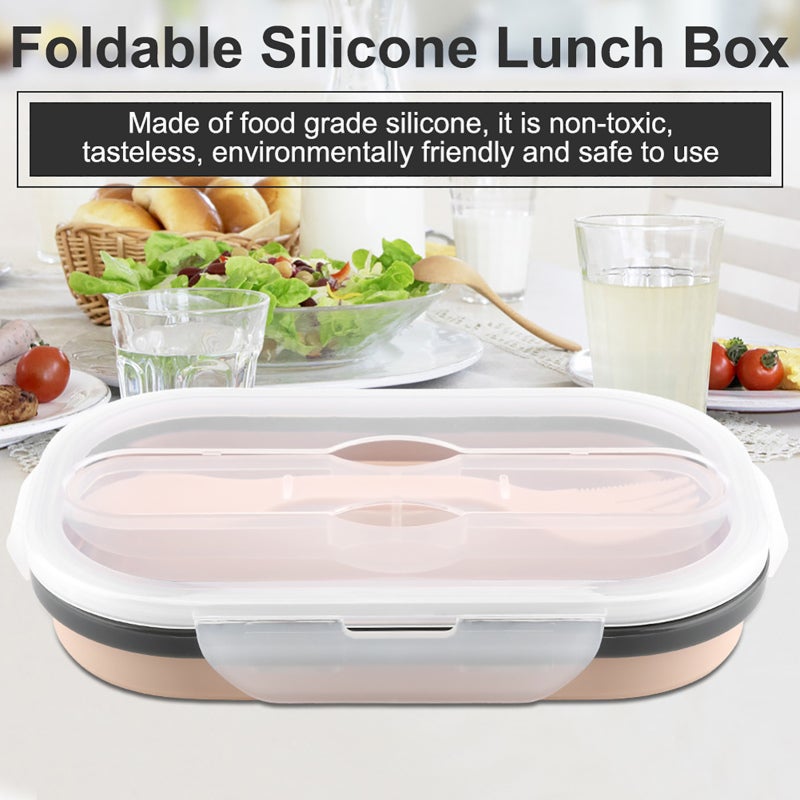 Silicone Foldable Lunch Box: Food Grade Silicone, Non-Toxic Foldable Rectangle Container - Compact Storage, Heat-Resistant Collapsible Food Container for Office, Camping, Travel & Home Use - Image 2