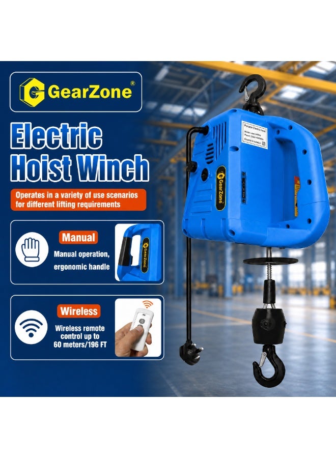 جيرزون رافعة كهربائية محمولة 3 في 1 من GearZone، بقوة 1500 واط وقدرة رفع 200 كجم، وارتفاع رفع يصل إلى 1.8 متر، مع جهاز تحكم سلكي ولاسلكي، تعمل بجهد 220 فولت، مثالية لأعمال السحب في المرائب والمستودعات. - Image 2