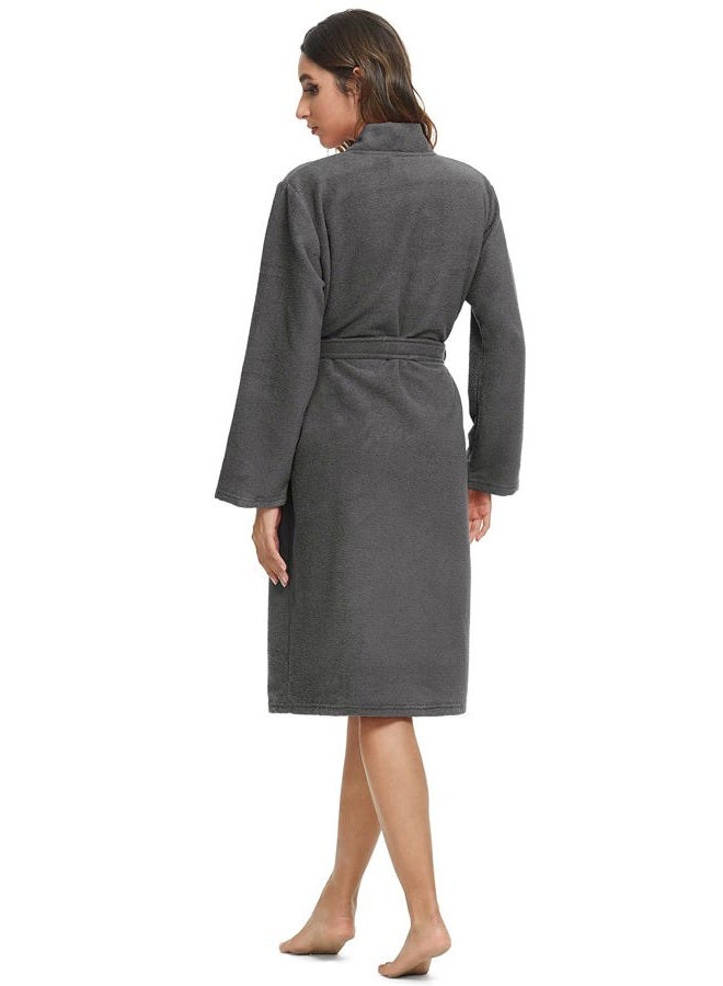 Orrpally Women Kimono Robes Lightweight Terry Cloth Bathrobe Knee Length Bath Gown Soft Ladies Robe, Grey, S - Image 3
