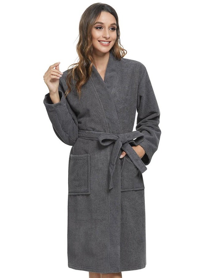 Orrpally Women Kimono Robes Lightweight Terry Cloth Bathrobe Knee Length Bath Gown Soft Ladies Robe, Grey, S - Image 1