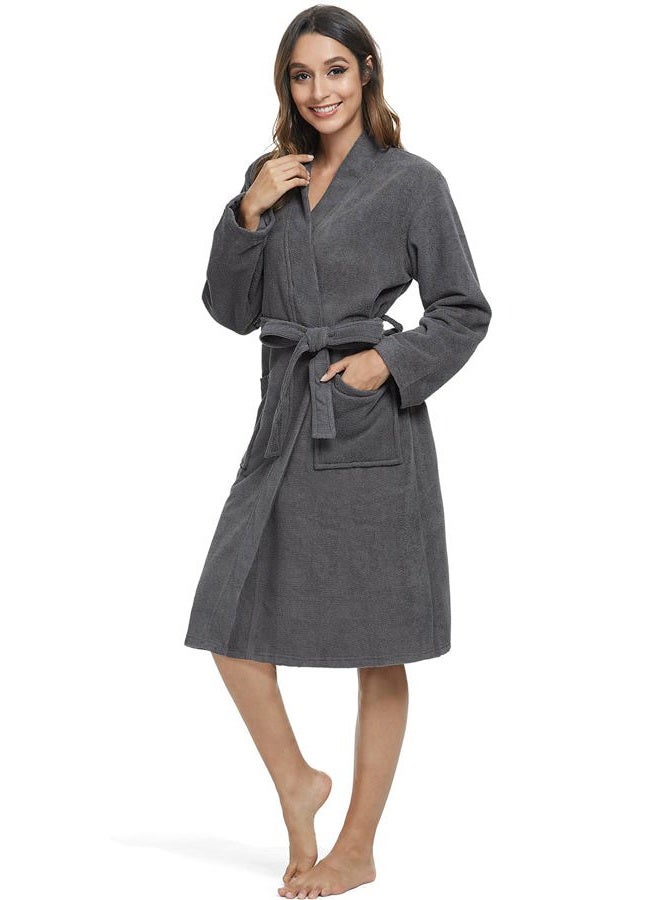 Orrpally Women Kimono Robes Lightweight Terry Cloth Bathrobe Knee Length Bath Gown Soft Ladies Robe, Grey, S - Image 2