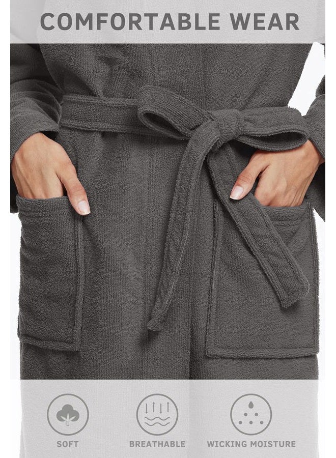 Orrpally Women Kimono Robes Lightweight Terry Cloth Bathrobe Knee Length Bath Gown Soft Ladies Robe, Grey, S - Image 4