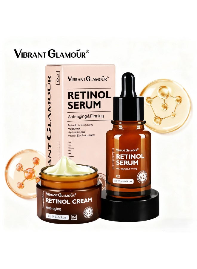 Vibrant Glamour Retinol Facial Nutrition Set, Retinol Anti-Aging Cream 30g, Retinol Facial Essence 30ml, Anti-aging Repair Moisturizing Fade Fine Lines Deep Care(2-Piece set) - Image 1