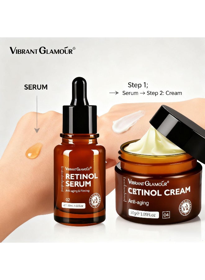 Vibrant Glamour Retinol Facial Nutrition Set, Retinol Anti-Aging Cream 30g, Retinol Facial Essence 30ml, Anti-aging Repair Moisturizing Fade Fine Lines Deep Care(2-Piece set) - Image 5