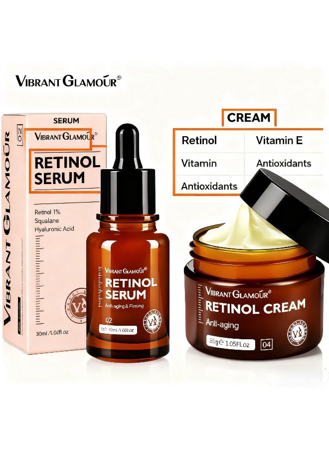 Vibrant Glamour Retinol Facial Nutrition Set, Retinol Anti-Aging Cream 30g, Retinol Facial Essence 30ml, Anti-aging Repair Moisturizing Fade Fine Lines Deep Care(2-Piece set) - Image 4
