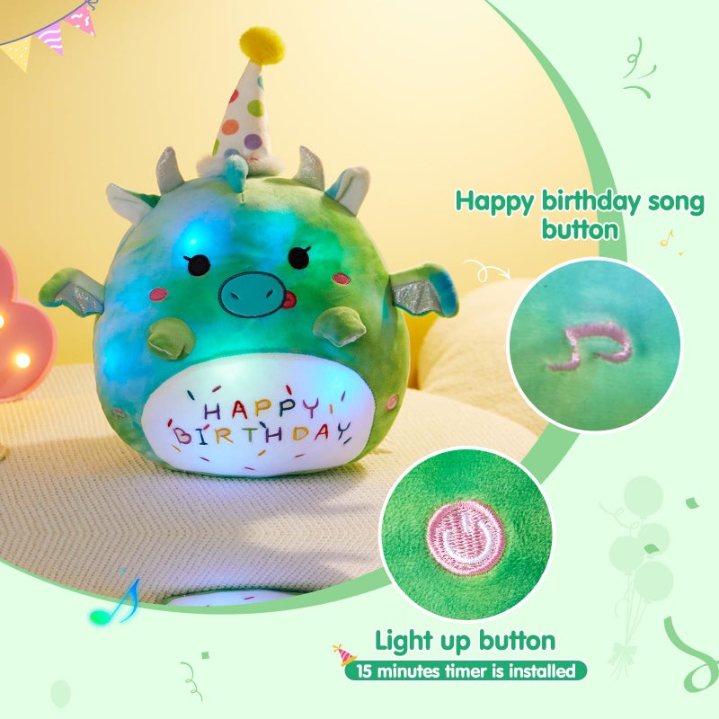 BSTAOFY Light up Music Happy Birthday Dinosaur Soft Plush Pillow Birthday Stuffed Animal Dinosaur Birthday Gift for Toddler Kids Girls  15' - Image 4