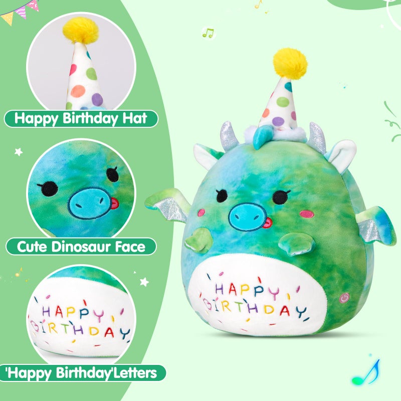 BSTAOFY Light up Music Happy Birthday Dinosaur Soft Plush Pillow Birthday Stuffed Animal Dinosaur Birthday Gift for Toddler Kids Girls  15' - Image 5