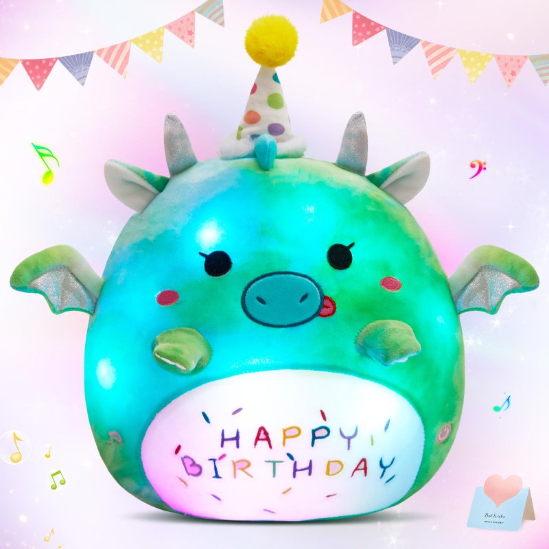 BSTAOFY Light up Music Happy Birthday Dinosaur Soft Plush Pillow Birthday Stuffed Animal Dinosaur Birthday Gift for Toddler Kids Girls  15' - Image 1