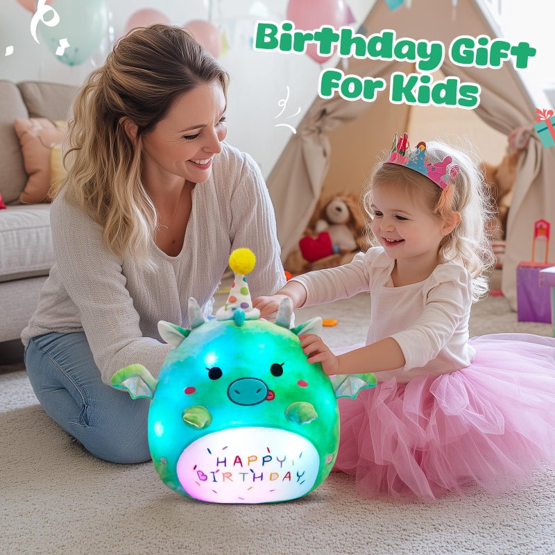 BSTAOFY Light up Music Happy Birthday Dinosaur Soft Plush Pillow Birthday Stuffed Animal Dinosaur Birthday Gift for Toddler Kids Girls  15' - Image 3