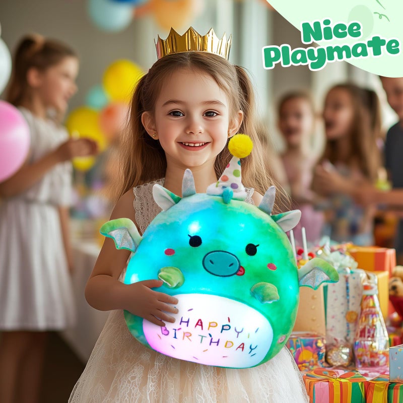 BSTAOFY Light up Music Happy Birthday Dinosaur Soft Plush Pillow Birthday Stuffed Animal Dinosaur Birthday Gift for Toddler Kids Girls  15' - Image 2