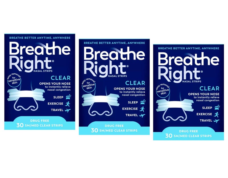 Breathe Right Nasal Strips, Small/Medium, Clear, 30 Count (Pack of 3) - Image 1