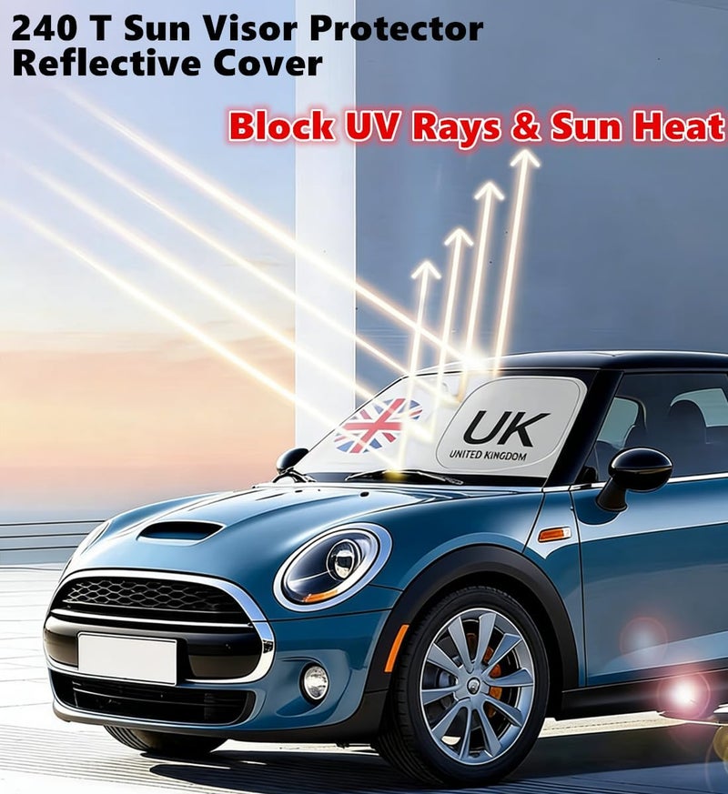 واقي ش��سي للزجاج الأمامي لسيارة ميني كوبر المناسبة لـ R55 R56 R57 R58 R59 R60 R61 F54 F55 F56 F60 2007 فما فوق، ملحقات واقي شمسي 240 تي، واقي شمسي عاكس، يحجب الأشعة فوق البنفسجية وحرارة الشمس. - Image 2