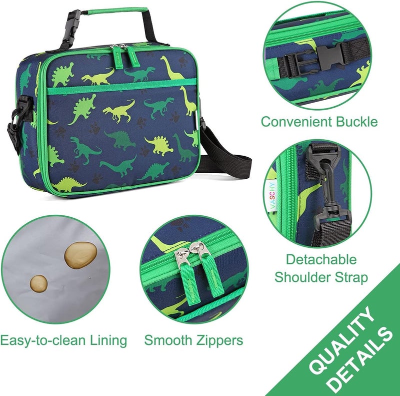 Vaschy Lunch Box Bag for Kids, Reusable Insulated Lunch Box Containers Coolers for Toddler Boys and Girls with Detachable Shoulder Strap for Daycare School Dinosaurs - Image 4