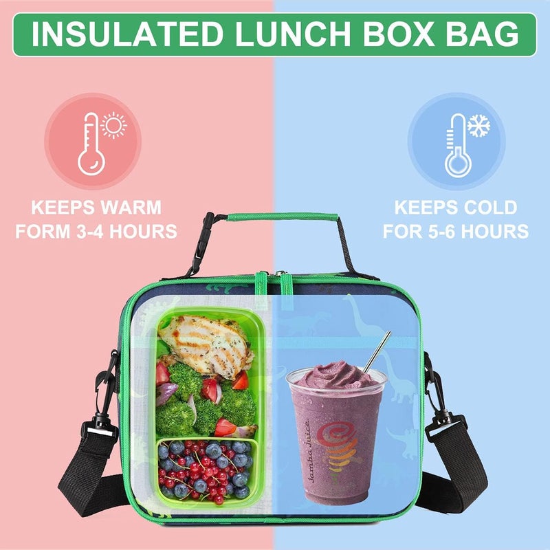 Vaschy Lunch Box Bag for Kids, Reusable Insulated Lunch Box Containers Coolers for Toddler Boys and Girls with Detachable Shoulder Strap for Daycare School Dinosaurs - Image 2
