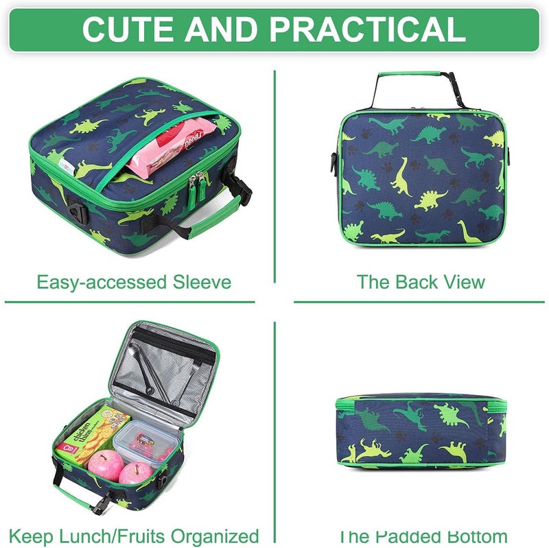 Vaschy Lunch Box Bag for Kids, Reusable Insulated Lunch Box Containers Coolers for Toddler Boys and Girls with Detachable Shoulder Strap for Daycare School Dinosaurs - Image 5