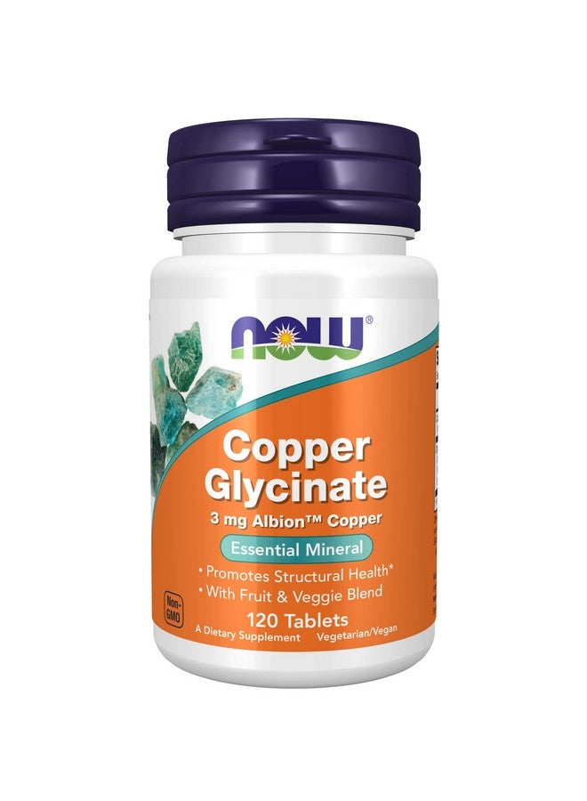 now مكملات جليسينات النحاس بتركيز 3 ملجم ألبيون كوبر لتعزيز الصحة البنيوية* 120 قرصًا بلون رمادي فاتح - Image 1