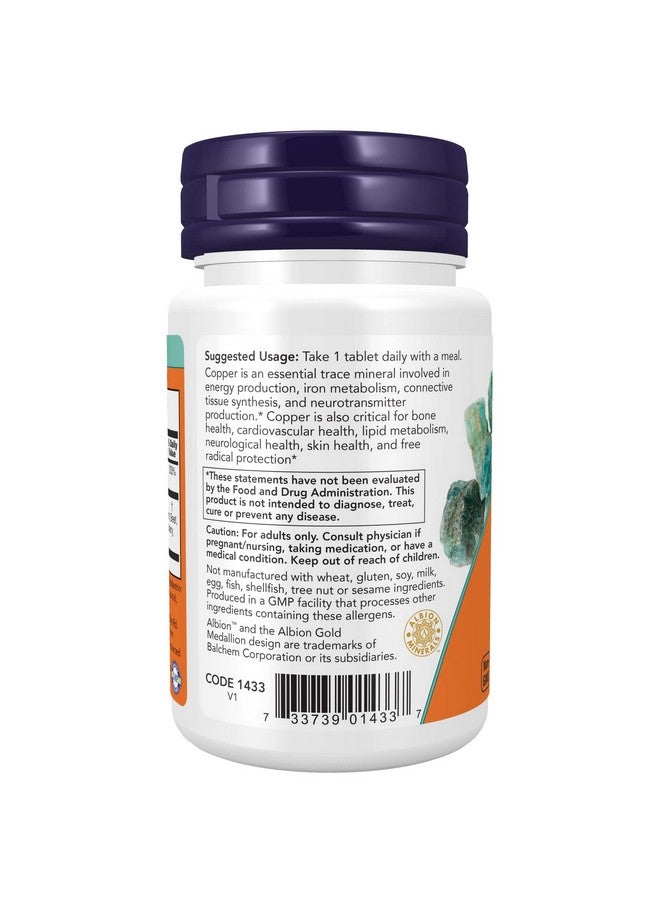 now مكملات جليسينات النحاس بتركيز 3 ملجم ألبيون كوبر لتعزيز الصحة البنيوية* 120 قرصًا بلون رمادي فاتح - Image 3