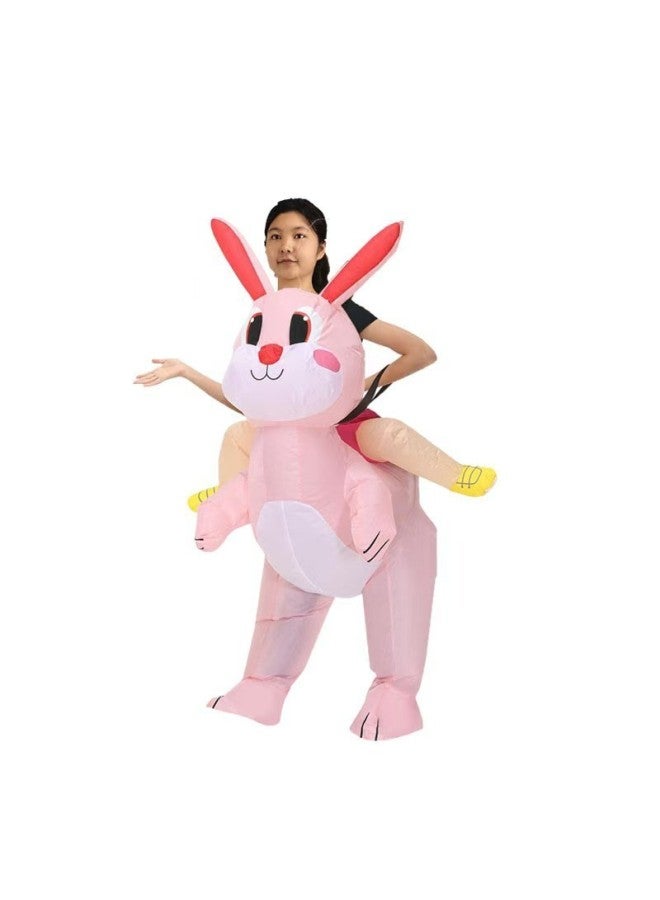 Rabbit Inflatable Costume Easter Party Performance Arrangement Props Cute Cartoon Riding Powder Rabbit Inflatable Costume-Color:Children's Model 80-120cm  - Image 1