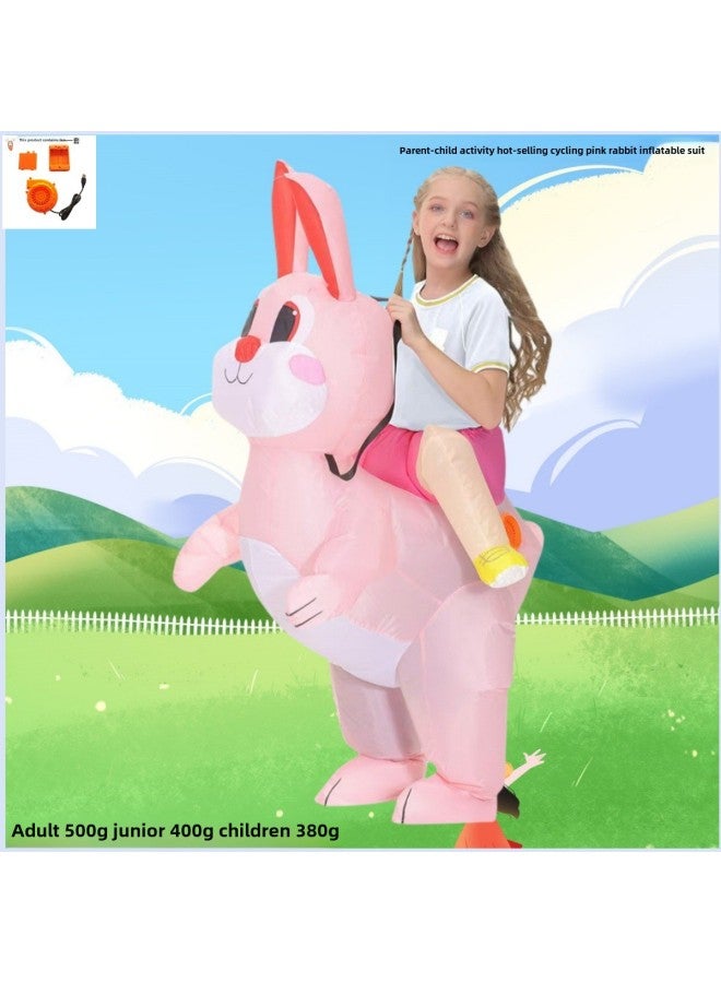 Rabbit Inflatable Costume Easter Party Performance Arrangement Props Cute Cartoon Riding Powder Rabbit Inflatable Costume-Color:Children's Model 80-120cm  - Image 2