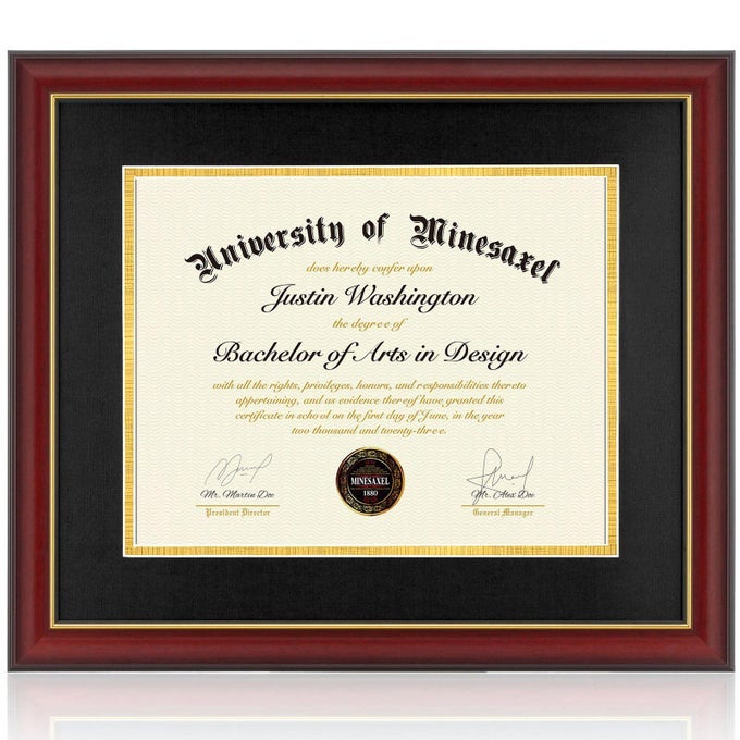 DIPLOMA FRAME 14X17 WITH BLACK MAT FITS DOCUMENT CERTIFICATE OR 16X20 PICTURE WITHOUT MAT 17X14 CHERRY RED FRAME FOR WALL MOUNTING